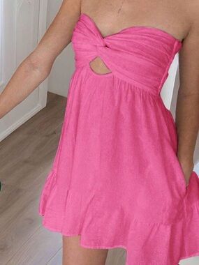 SHEIN Pink Twist-Front Strapless Mini Dress